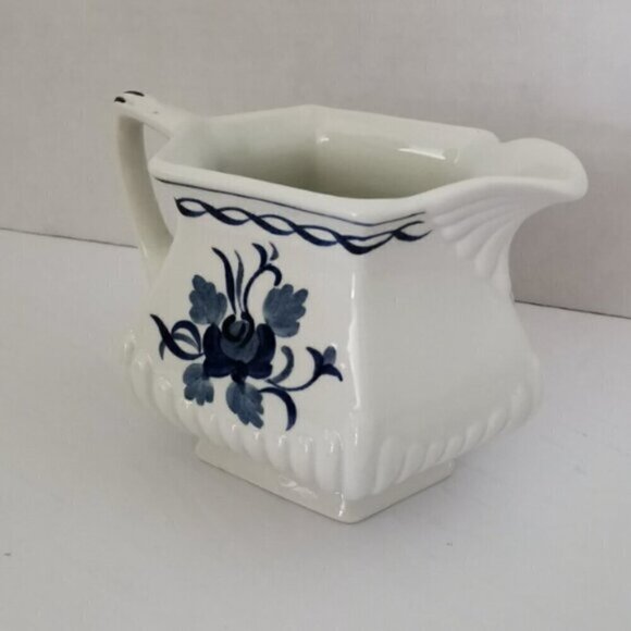 British Ironstone Baltic Creamer Vintage, Blue Rose Adams Ceramic White MCM - Picture 5 of 5